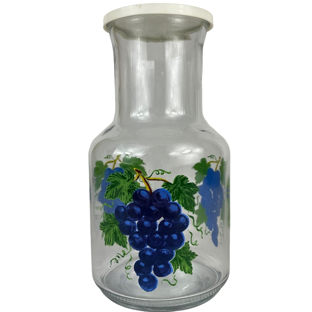 Vintage Cottage-core Blown Glass Painted Grape Juice Lid Vines Indonesian Large